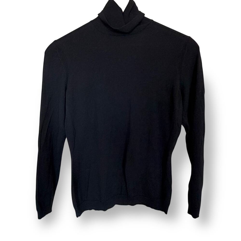 Lafayette 148 New York Women’s Sz L 100% Wool Turtleneck Sweater Black Luxury